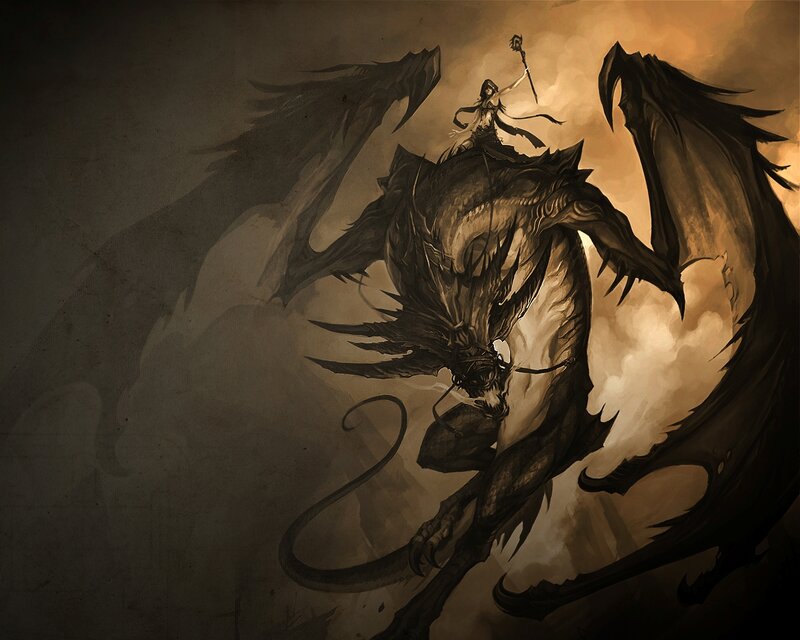 Woman Riding a Dragon — Brown