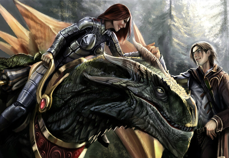 Woman Riding a Dragon — Green, Dramatic