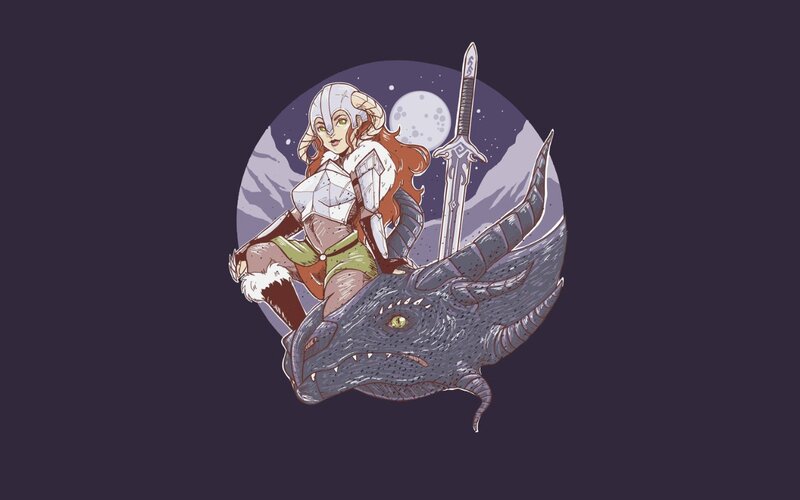 Woman Riding a Dragon — Purple, Dramatic, Night, Digital Art
