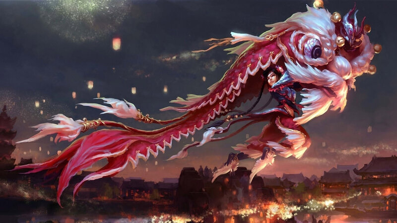 Woman Riding a Dragon — Red, Dramatic, Night, Digital Art