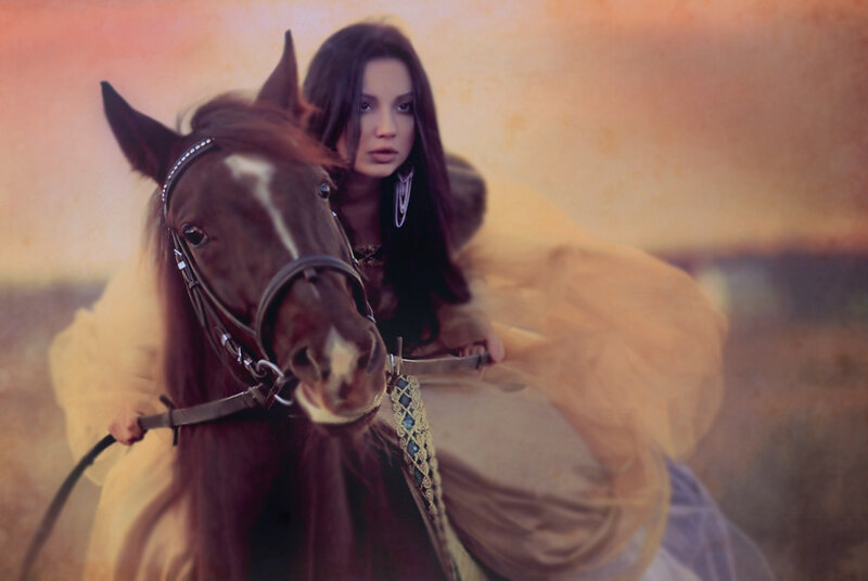 Woman Riding a Horse — Brown, Dramatic