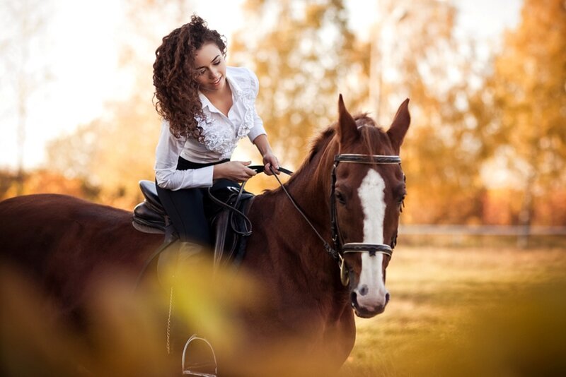 Woman Riding a Horse — Brown, Serene, Autumn