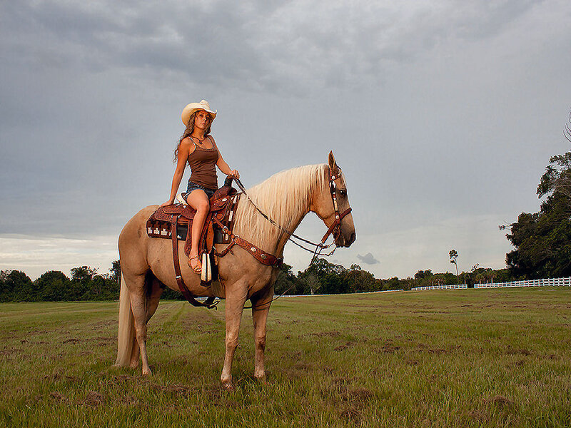 Woman Riding a Horse — Green, Dramatic