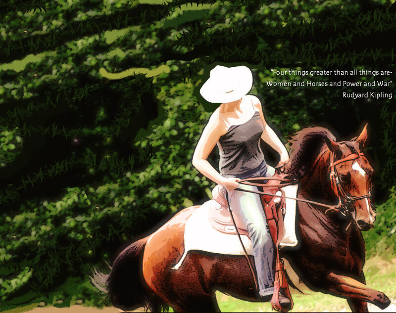 Woman Riding a Horse — Green, Serene, Afternoon