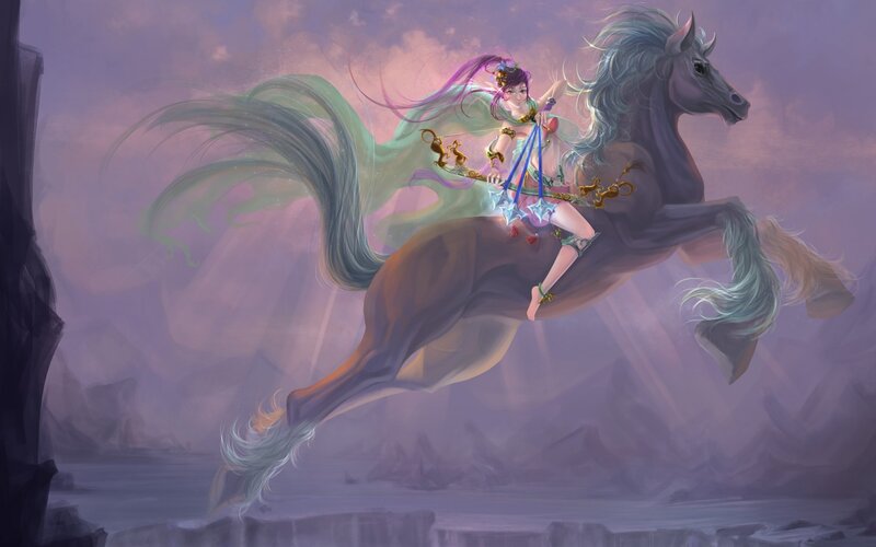 Woman Riding a Horse — Purple, Dramatic