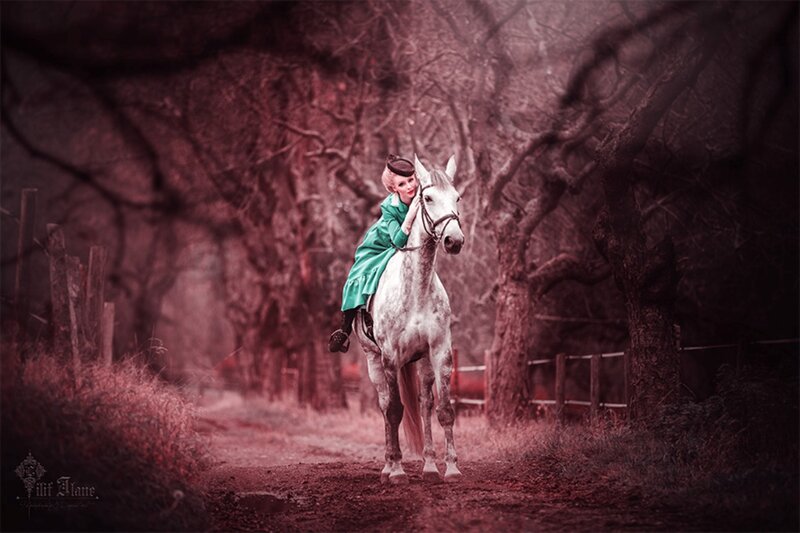 Woman Riding a Horse — Red, Dramatic