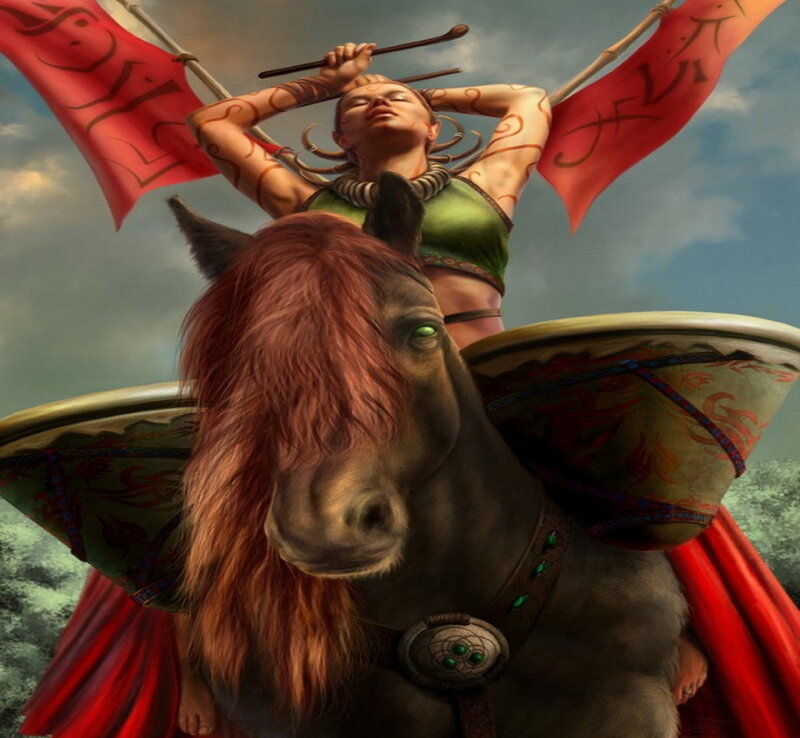 Woman Riding a Horse — Red