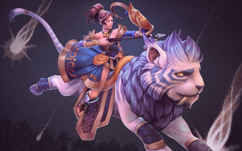 Woman Riding a Lion — Purple