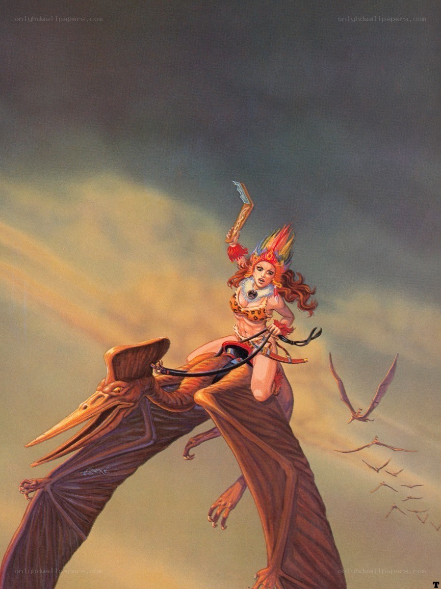 Woman riding a pterosaur