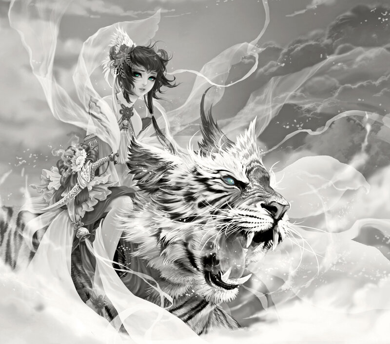 Woman Riding a Tiger — Black