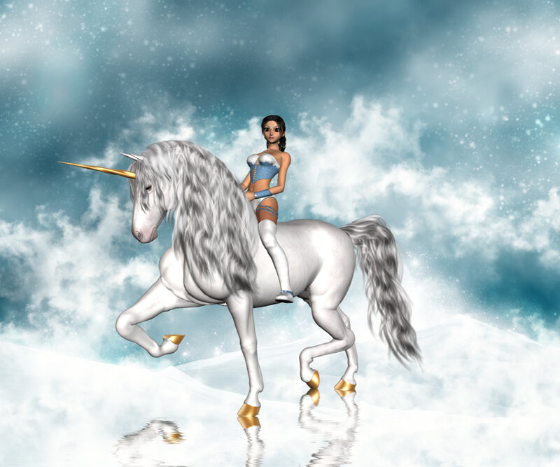 woman riding a unicorn