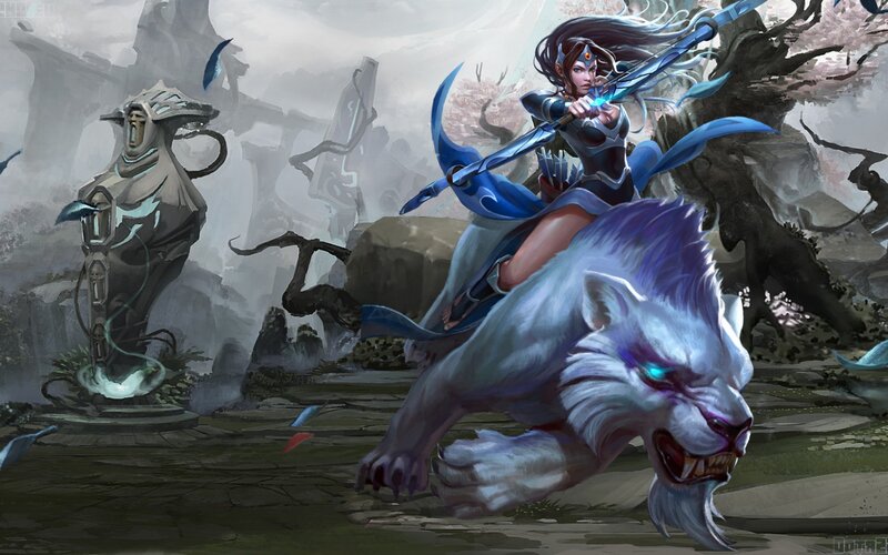 Woman Riding a White Lion