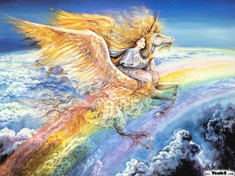 woman riding a winged unicorn