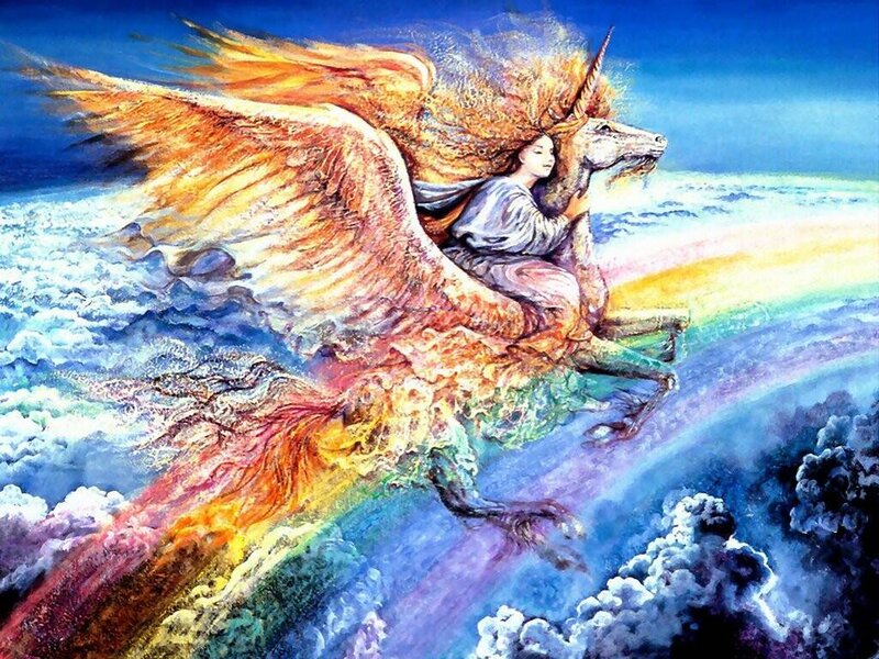 woman riding a winged unicorn