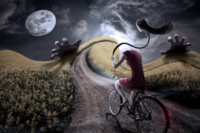 Woman Riding Bicycle — Gray