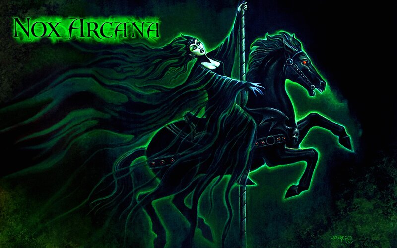 Woman Riding Black Horse — Dramatic, Night