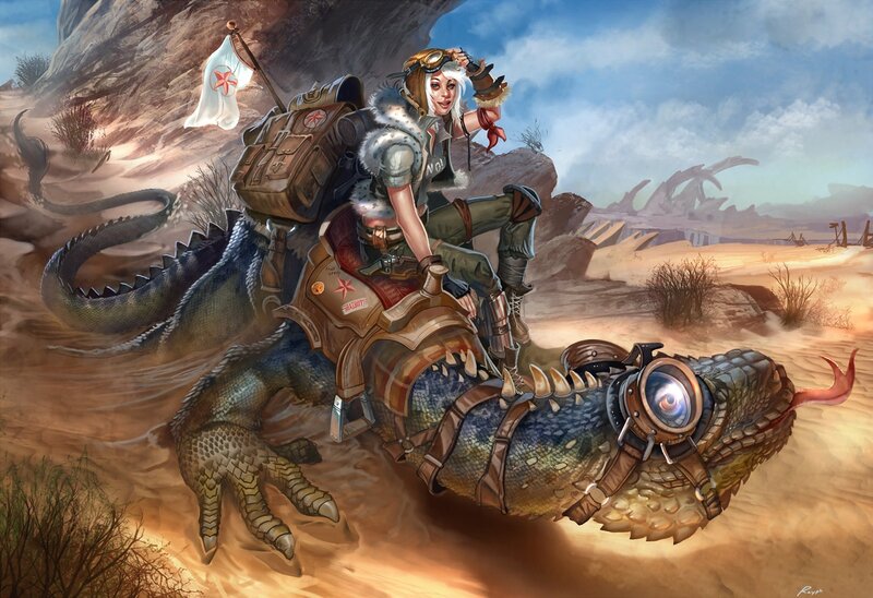 Woman Riding Dinosaur — Brown
