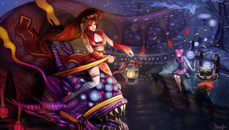 Woman Riding Dragon — Purple, Festive