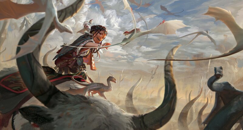 Woman Riding Dragon — White