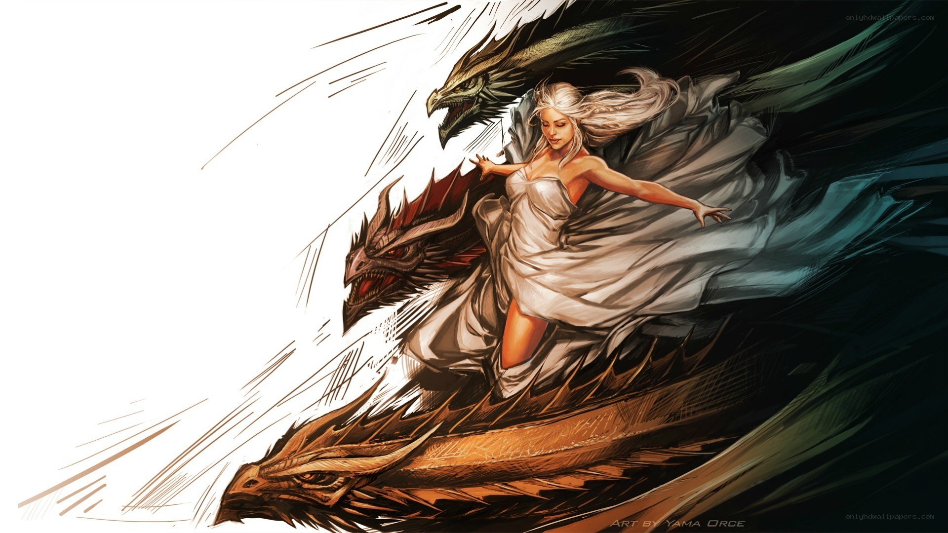 Woman riding dragons