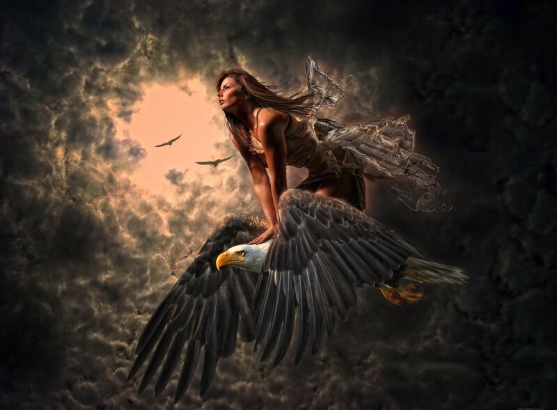 Woman Riding Eagle — Gray
