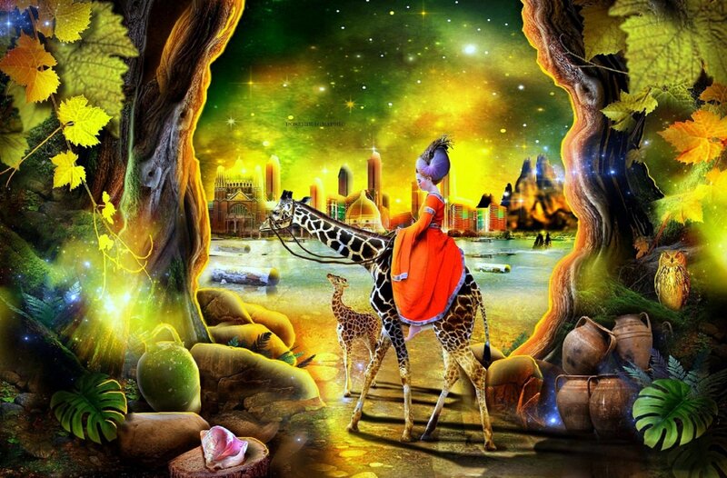 Woman Riding Giraffe