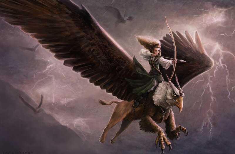Woman Riding Griffin — Brown