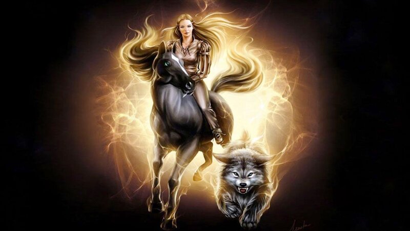 Woman Riding Horse — Black, Dramatic, Night
