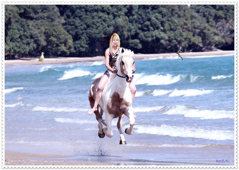 Woman Riding Horse — Blue, Active