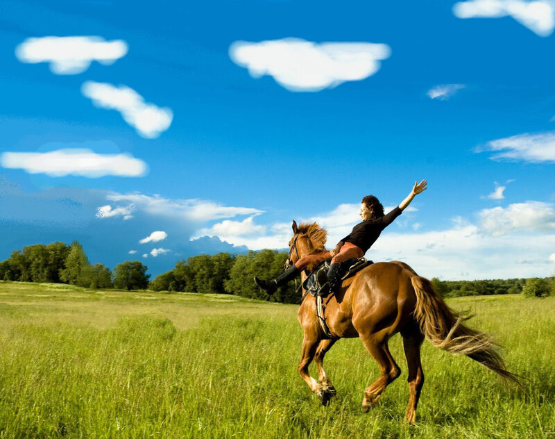 Woman Riding Horse — Blue, Free