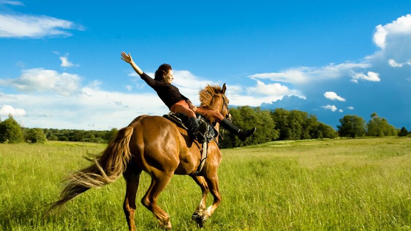 Woman Riding Horse — Blue, Open