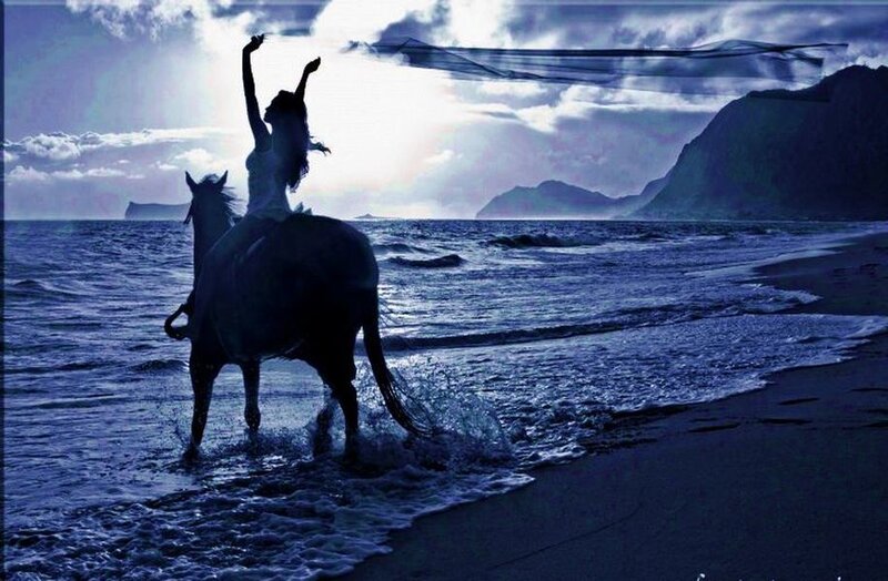 Woman Riding Horse — Blue