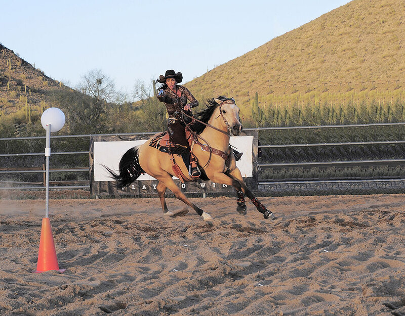 Woman Riding Horse — Brown, Active, Afternoon, Photograph, Cowboy Hat