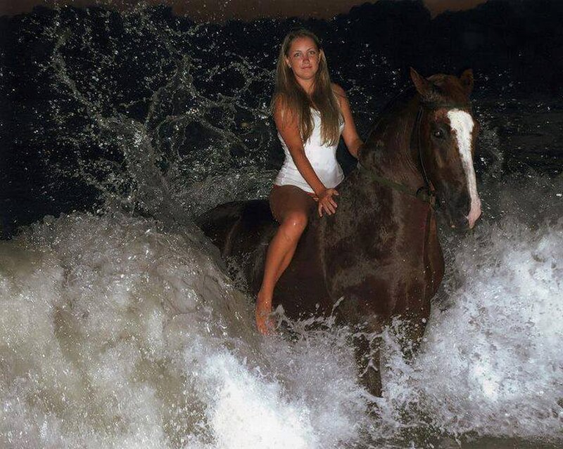 Woman Riding Horse — Brown, Dramatic, Night