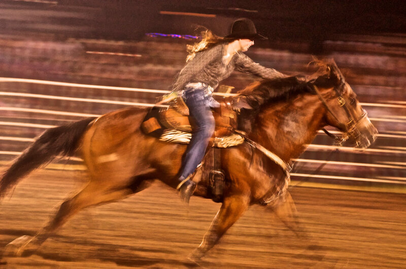 Woman Riding Horse — Brown, Dynamic, Night