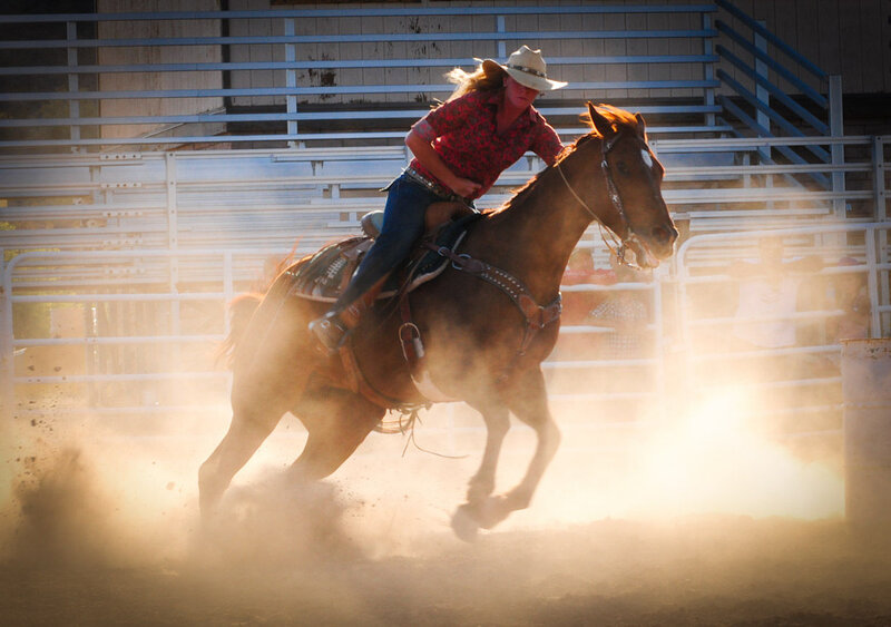 Woman Riding Horse — Brown, Dynamic, Sunset