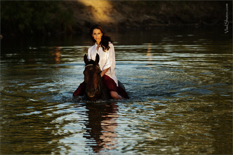 Woman Riding Horse — Brown, Serene, Sunset, Photograph