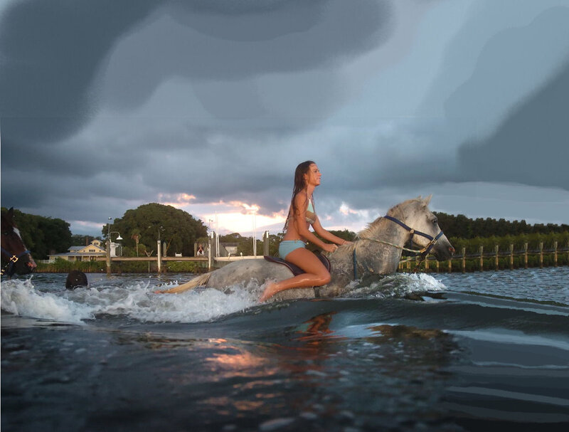 Woman Riding Horse — Gray