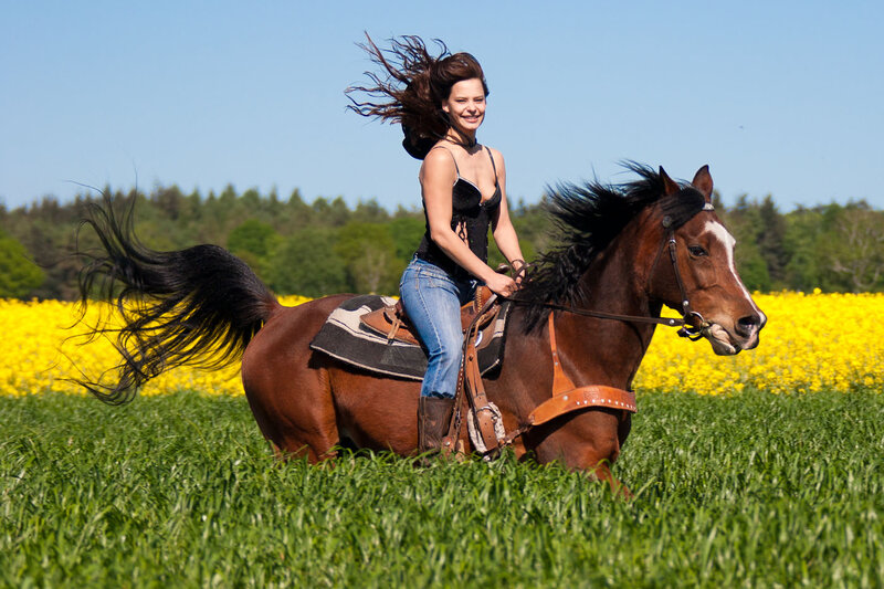 Woman Riding Horse — Green, Dynamic