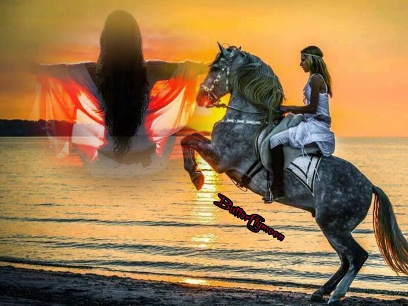Woman Riding Horse — Orange, Dramatic