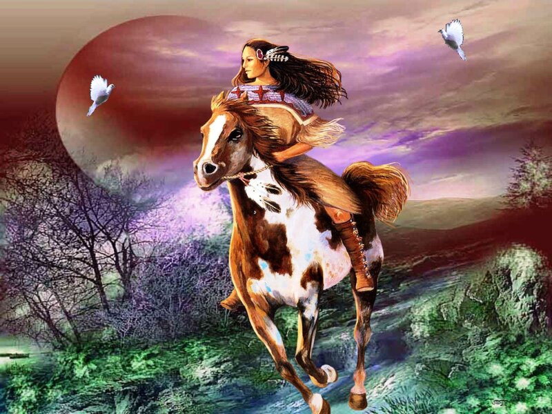 Woman Riding Horse — Purple, Dramatic