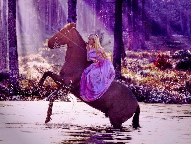 Woman Riding Horse — Purple, Fantasy