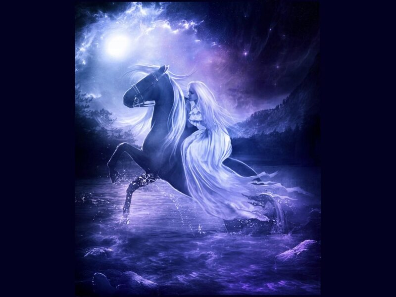 Woman Riding Horse — Purple