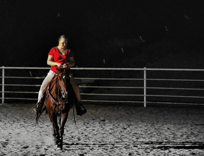 Woman Riding Horse — Red, Dramatic