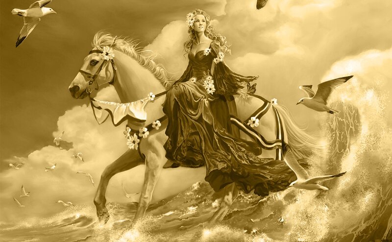 Woman Riding Horse — Sepia