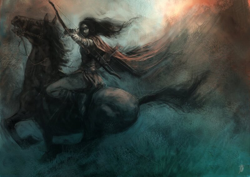 Woman Riding Horse — Teal