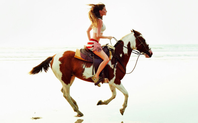 Woman Riding Horse — White, Serene
