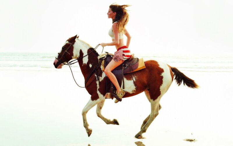 Woman Riding Horse — White