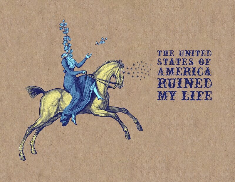 woman riding horse with text