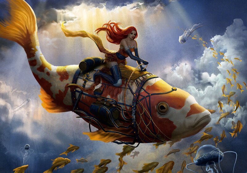 Woman Riding Koi Fish